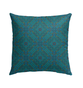 Close-up of the Zinnia Zen Outdoor Pillow highlighting its weather-resistant fabric and texture.